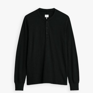Classic Long-Sleeve Crewneck Henley in Black
